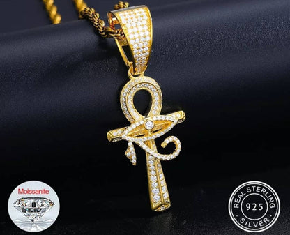 Unique Eye Of Horus Diamond Pendant 7.3G 55MM X 22MM Real Moissanite Stones Set On White/Yellow 925 Sterling Silver Best Quality Best Price