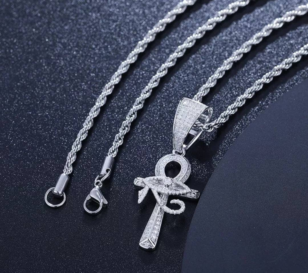 Unique Eye Of Horus Diamond Pendant 7.3G 55MM X 22MM Real Moissanite Stones Set On White/Yellow 925 Sterling Silver Best Quality Best Price