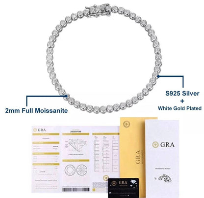 2MM Certified Moissanite Diamond Brilliant Round Cut VVS1 D Clarity Tennis Bracelet All Sizes GRA Certification Will Pass Diamond Test