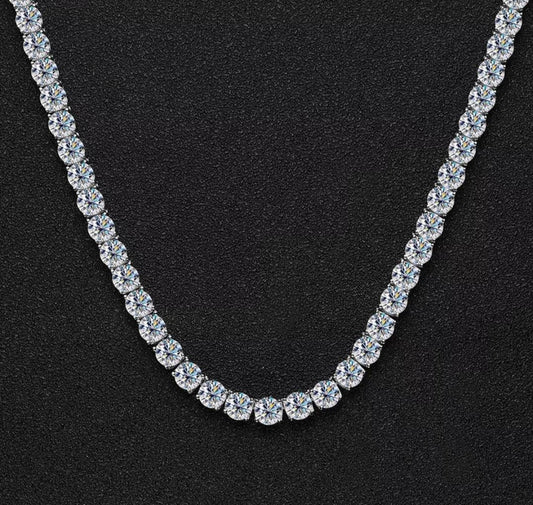 6.5 MM 1 Carat Certified Moissanite Diamond Brilliant Round Cut VVS1 D Tennis Necklace White S925 Gold GRA Certified Best Quality GUARANTEED