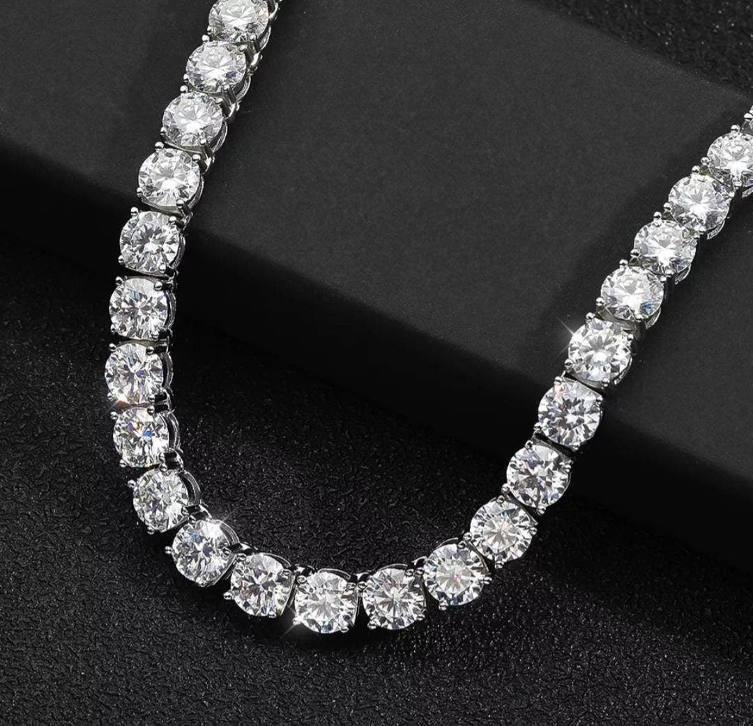 6.5 MM 1 Carat Certified Moissanite Diamond Brilliant Round Cut VVS1 D Tennis Necklace White S925 Gold GRA Certified Best Quality GUARANTEED