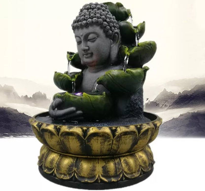 BUDDHA Feng Shui Stone Water Fountain Ambience At Home Solid Resin Statement Piece / Meditation / Calming / Add Plants / Bamboo / Fish