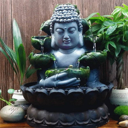 BUDDHA Feng Shui Stone Water Fountain Ambience At Home Solid Resin Statement Piece / Meditation / Calming / Add Plants / Bamboo / Fish