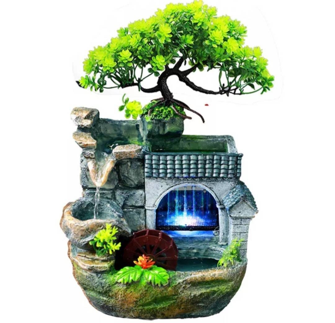 BABAR Wealth & Luck Feng Shui Stone Water Fountain Ambience At Home Solid Resin Statement Piece / Meditate / Calming / Add Plants / Bamboo /