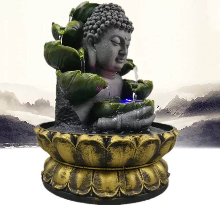 BUDDHA Feng Shui Stone Water Fountain Ambience At Home Solid Resin Statement Piece / Meditation / Calming / Add Plants / Bamboo / Fish