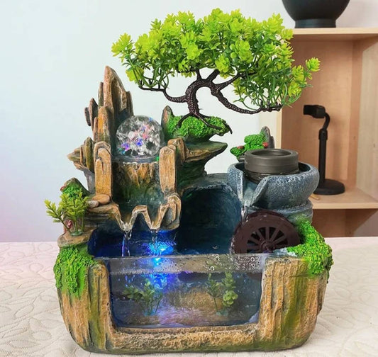 Wealth & Luck Feng Shui Stone Water Fountain Ambience At Home Solid Resin Statement Piece / Meditate / Calming / Add Plants / Bamboo / Fish