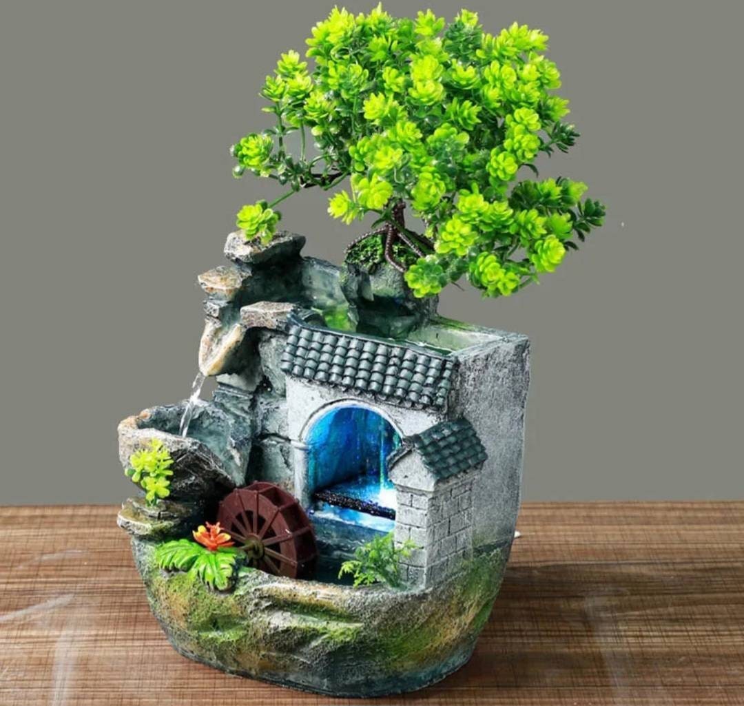 BABAR Wealth & Luck Feng Shui Stone Water Fountain Ambience At Home Solid Resin Statement Piece / Meditate / Calming / Add Plants / Bamboo /