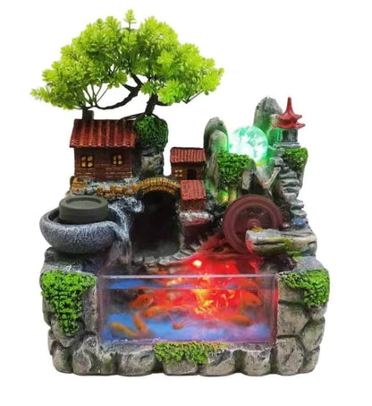 Mini Japanese Village Stone Water Fountain Luck & Wealth At Home Solid Statement Piece / Meditate / Calming / Add Plants / Bamboo / Positive