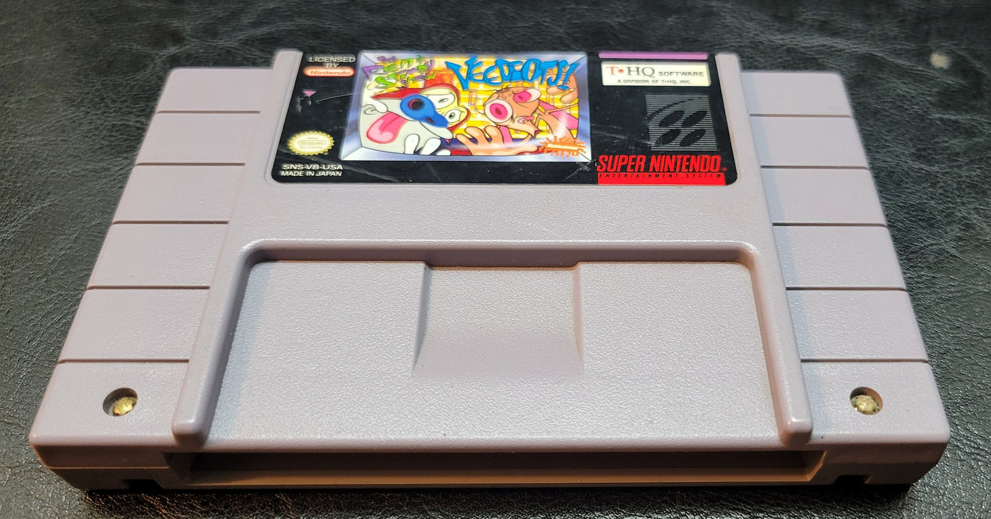 Authentic 1993 Ren & Stimpy Show VEEDIOTS SNES Cartridge (Super Nintendo Entertainment System) Classic Arcade Game Great Original Condition